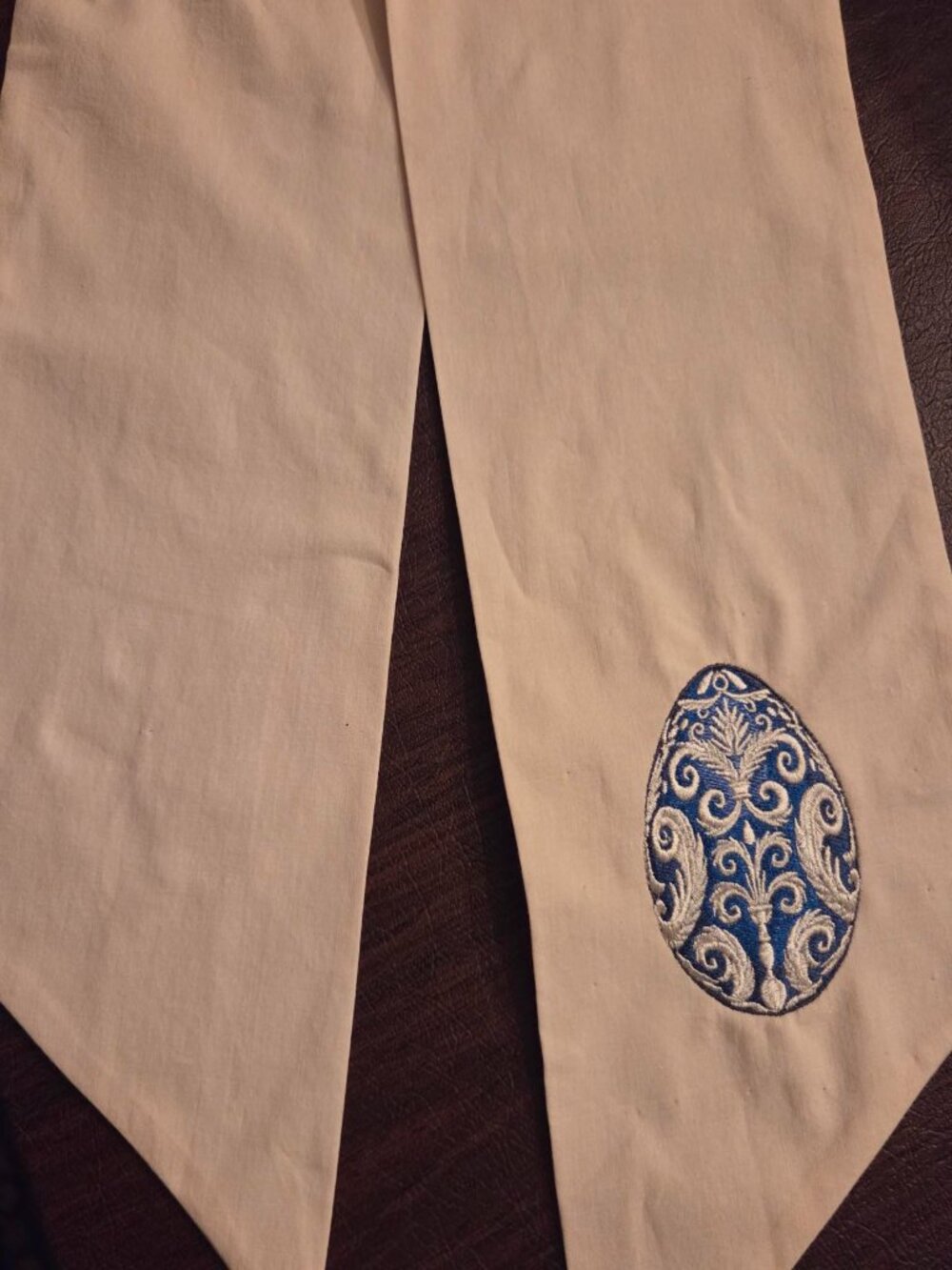 Blue and Cream Faberge Egg wreath sash--$25, plus shipping